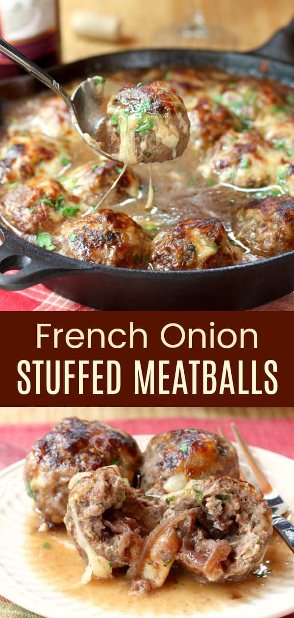 French Onion Mozzarella Stuffed Meatballs - Cupcakes & Kale Chips