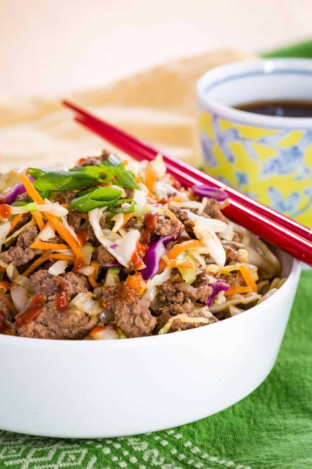 Easy Ground Beef Egg Roll in a Bowl Cupcakes & Kale Chips