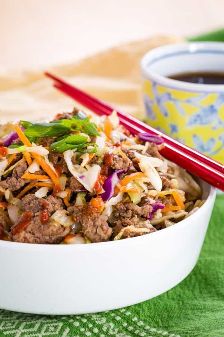 Easy Ground Beef Egg Roll in a Bowl Cupcakes & Kale Chips