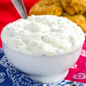 Easy Tzatziki Sauce Recipe Image with Title
