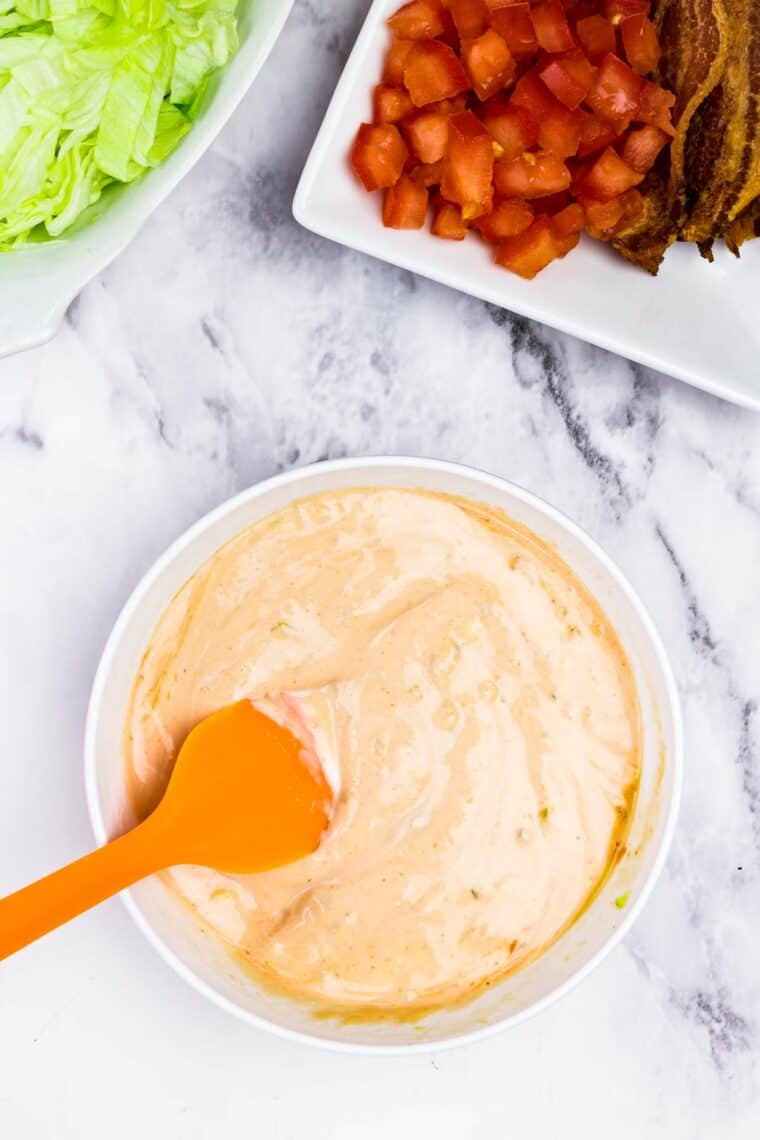 Burger sauce in a white bowl