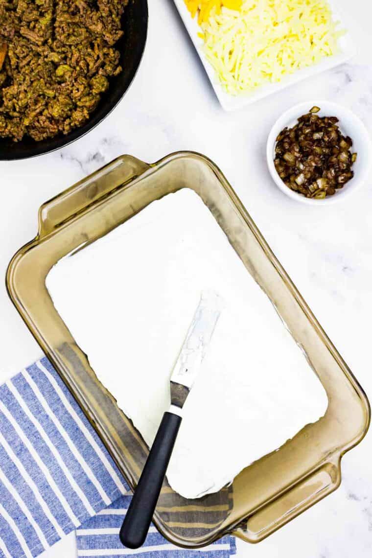 Cream cheese spread in a baking dish