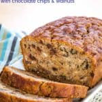 Gluten Free Chocolate Chip Banana Bread Recipe Image with title