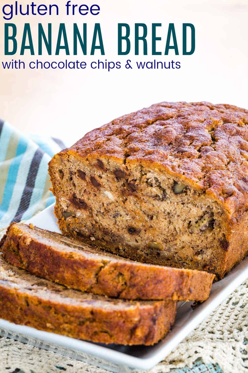 Moist Gluten Free Banana Bread with Chocolate Chips & Walnuts