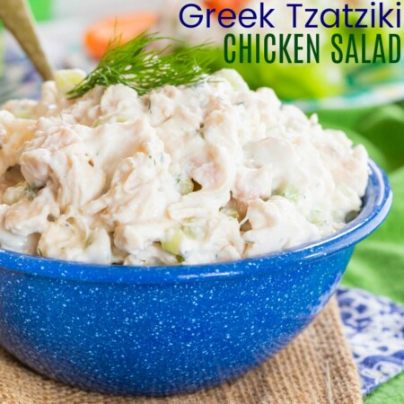 Greek Tzatziki Chicken Salad Recipe image with title