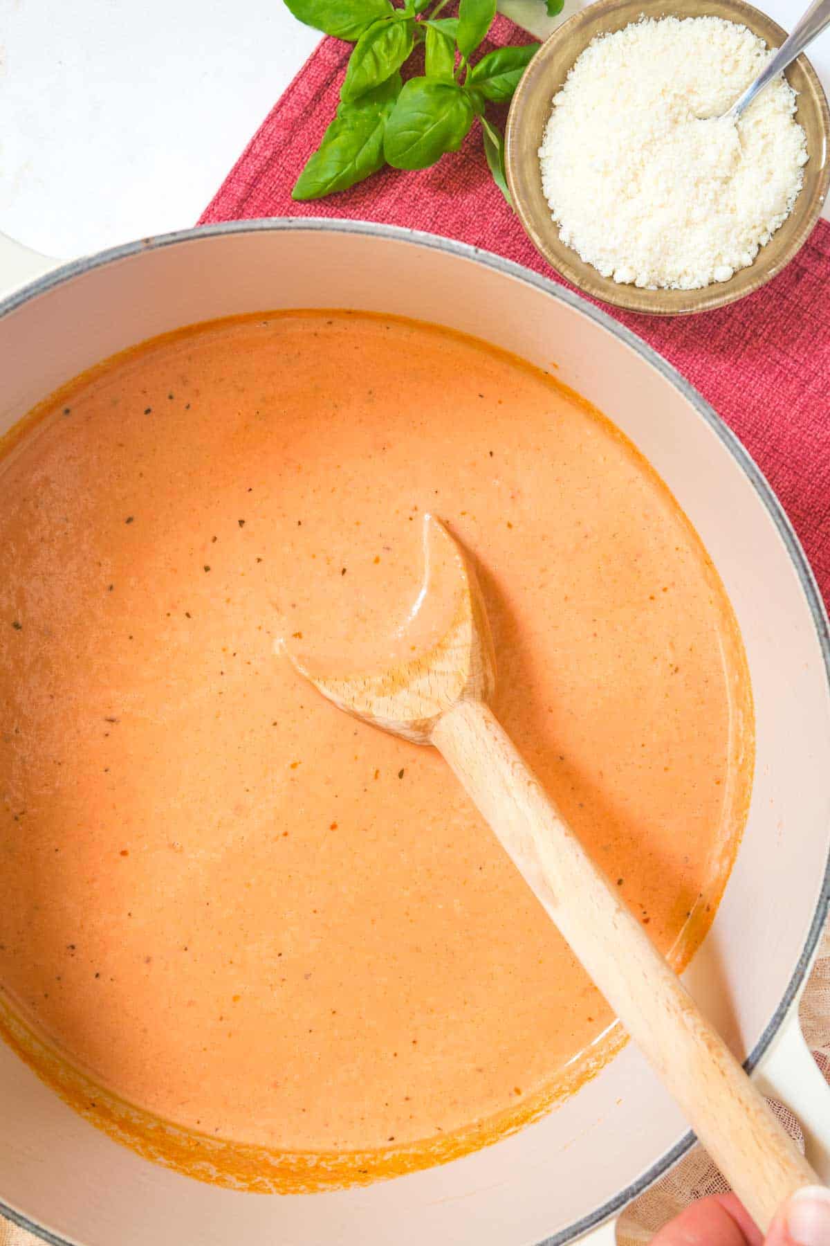 Homemade pasta sauce in a pot