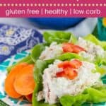 Greek Chicken Salad Lettuce Wrap Recipe Pin Template Dark