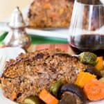 Balsamic Meatloaf with Roasted Vegetables Recipe Image with text overlay
