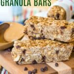 Banana Peanut Butter Chocolate Chip Granola Bars Recipe image with text