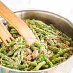 Creamy Green Beans and Mushrooms Recipe image with title