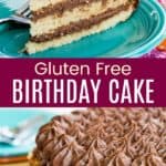 Gluten Free Yellow Cake with Chocolate Fudge Frosting Pinterest Collage