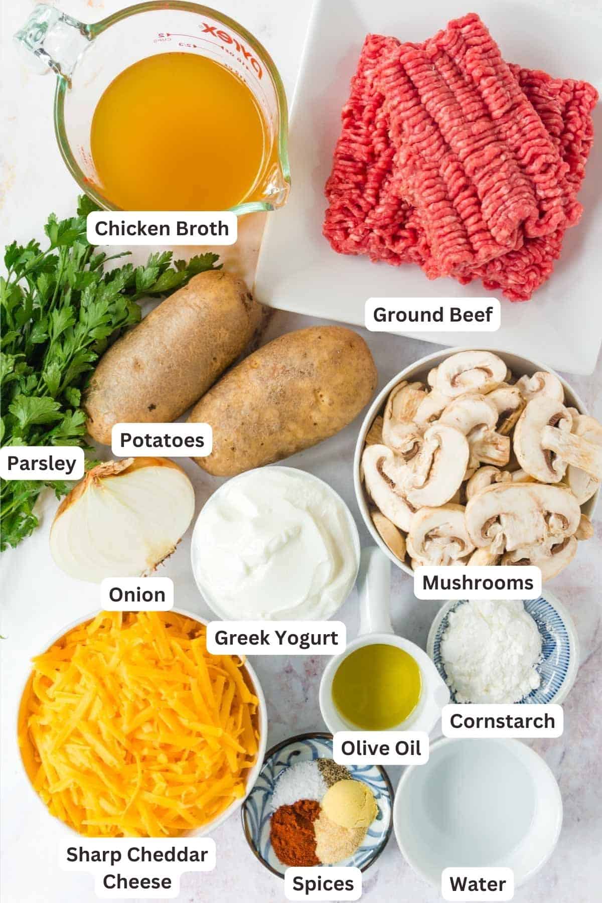 Ingredients for Creamy Hamburger and Potato Skillet.