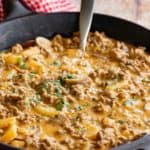 Ground Beef and Potatoes Skillet Supper Recipe Image with title
