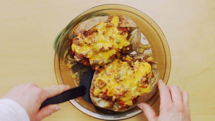 Take Shepherd's Pie Stuffed Baked Potatoes out of the oven