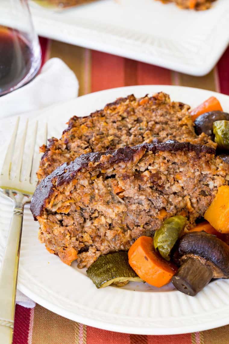 Closeup of Balsamic Meatloaf with Roasted Vegetables