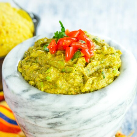 Easy guacamole with a bowl of tortilla chips