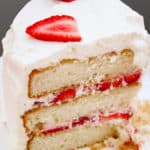 Strawberries and Whipped Cream Cake Recipe image with title