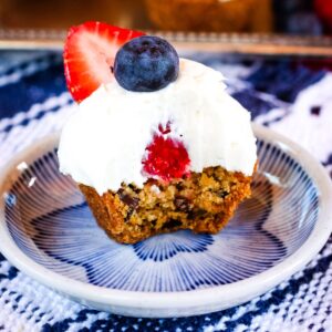 A berry cookie cup in a blue bowl