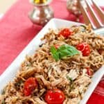Tomato Basil Slow Cooker Chicken Recipe Image with Title