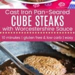 Cast Iron Pan-Seared Cube Steaks Pinterest Collage Template
