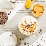 Chocolate Chip Peanut Butter Banana Smoothie with title and labeled ingredients