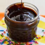 A small jar of homemade hot fudge sauce