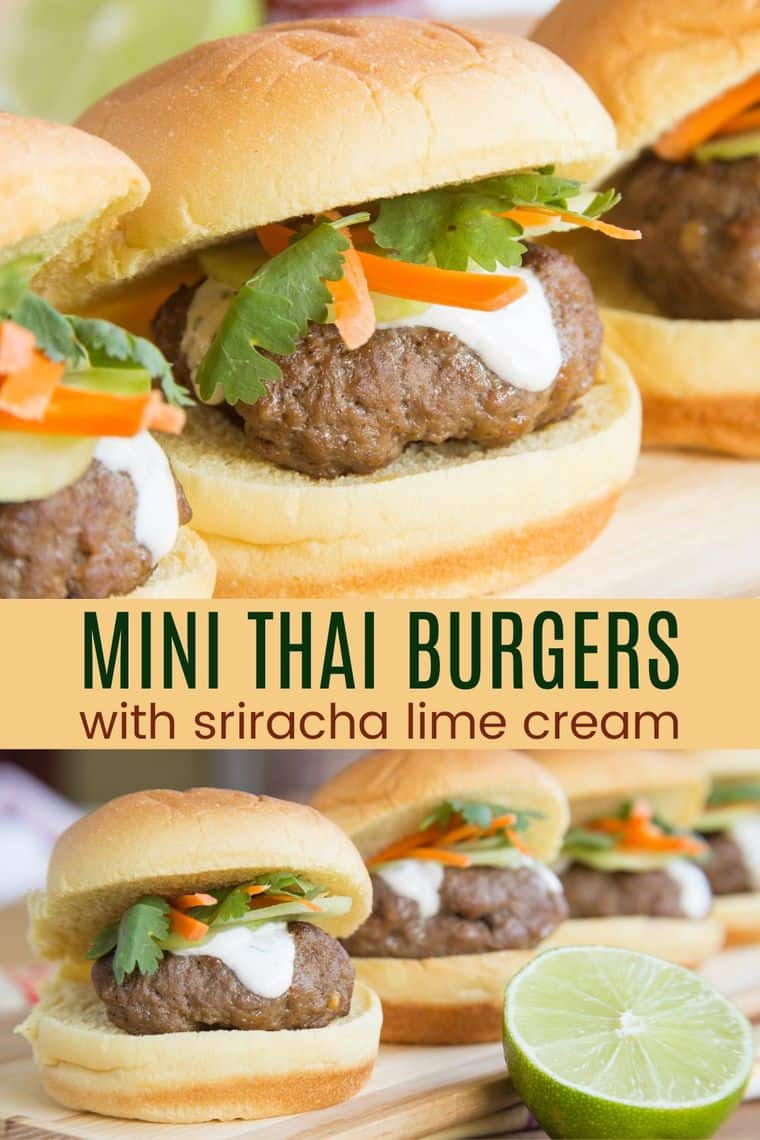 Thai Sliders with Sriracha Lime Cream Cupcakes & Kale Chips