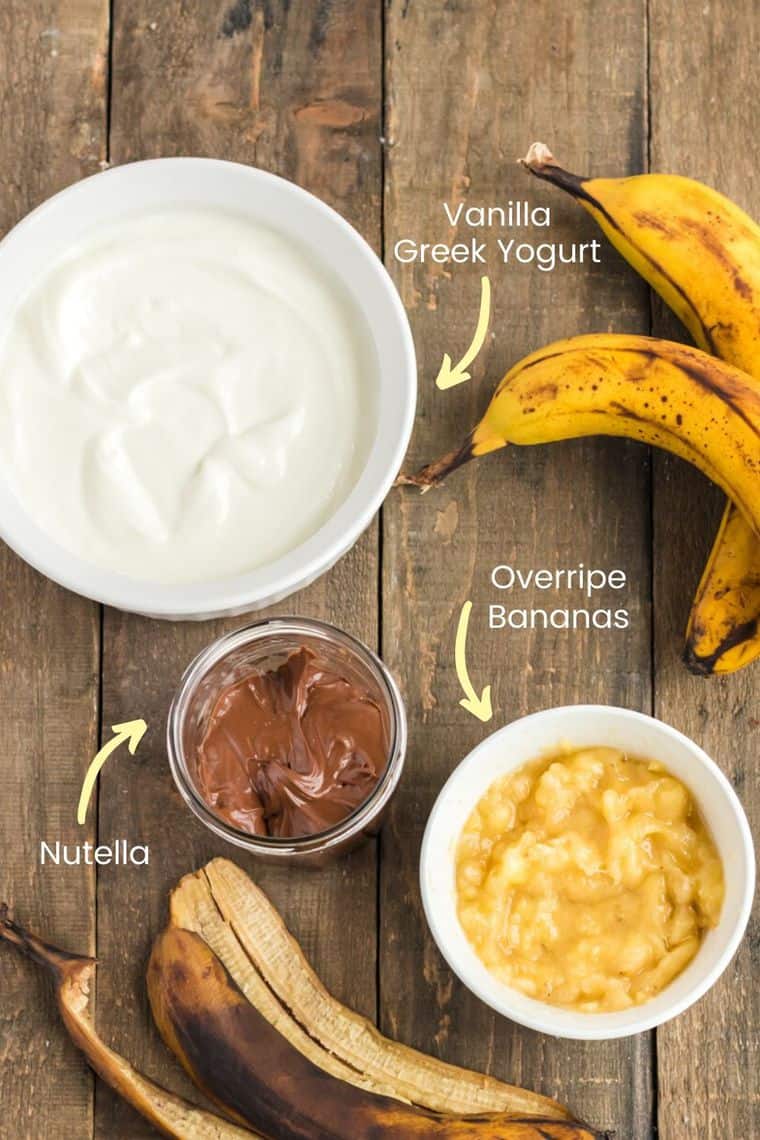 Banana Nutella Frozen Yogurt Popsicles Ingredients labeled