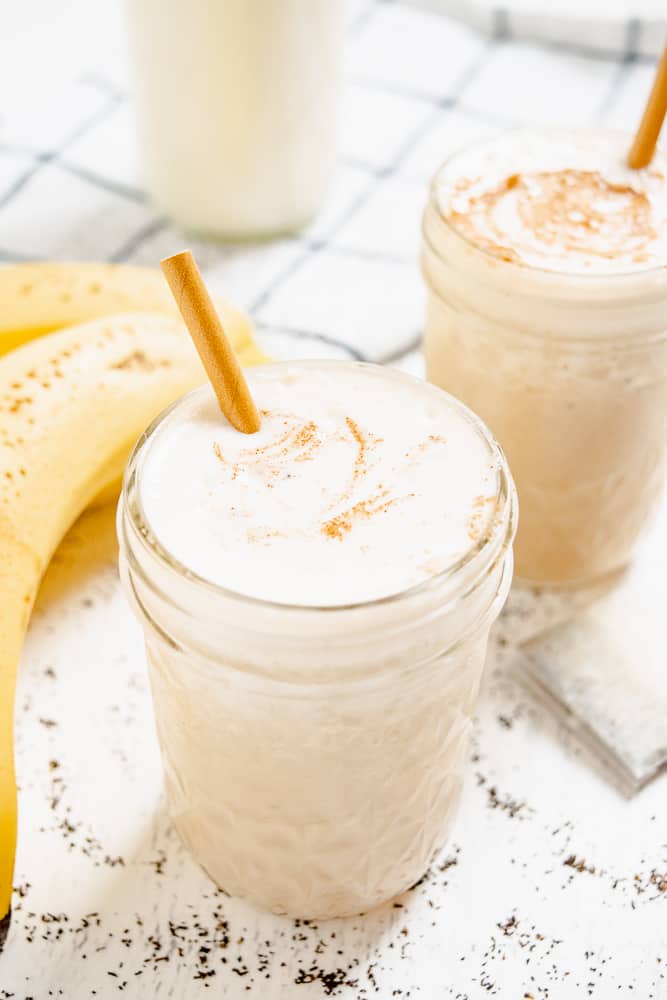 Chai Smoothie made with bananas and chai tea bags as pictured