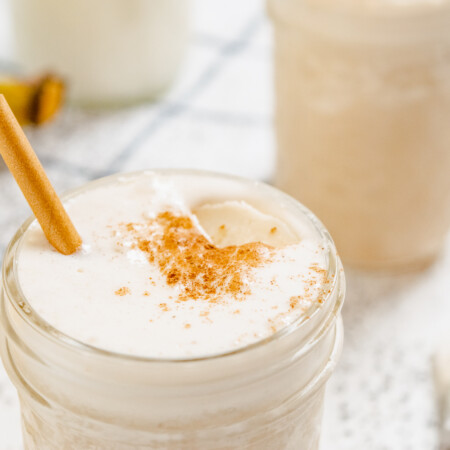 Closeup of top of a Chai Tea Latte Banana Smoothie