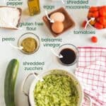 Labeled photo of ingredient to make Gluten Free Air Fryer Zucchini Fritters with title