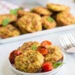 Gluten Free Air Fryer Zucchini Fritters with Balsamic Roasted Tomatoes Recipe Image with title