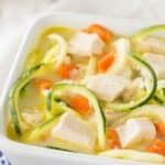 Greek Avgolemono Chicken Zoodle Soup Recipe Image with title