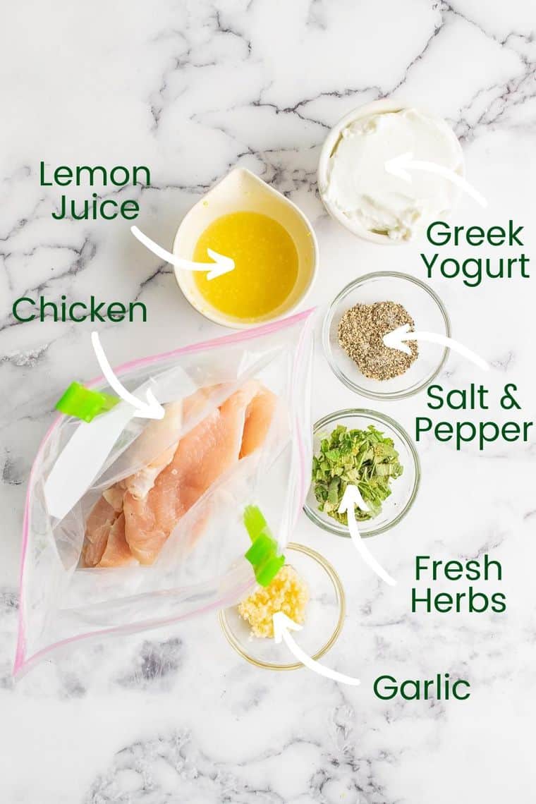 Lemon Greek Yogurt Chicken Marinade ingredients labeled