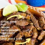 Chili Lime Steak Bites image with list of Ingredients