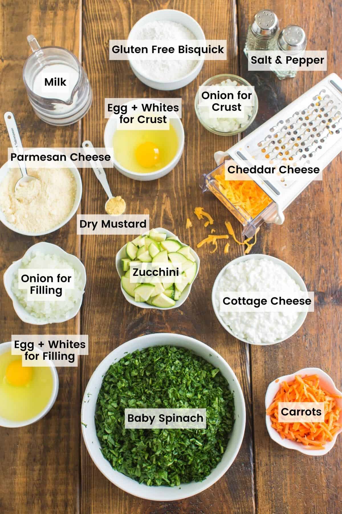 Gluten Free Breakfast Casserole Ingredients labeled on a table