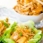 Instant Pot or Slow Cooker Teriyaki Chicken Lettuce Wraps Recipe image with title