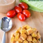 Italian Herb Parmesan Polenta Croutons Recipe Image with Title