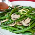 White Wine Lemon Butter Green Beans and Mushrooms Recipe Image with title