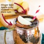 Apple Cider Moscow Mule with title and Ingredients listed on the image