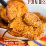 Chili Lime Roasted Sweet Potatoes with title and Ingredients listed