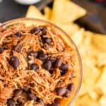 A bowl of salsa chicken and black beans