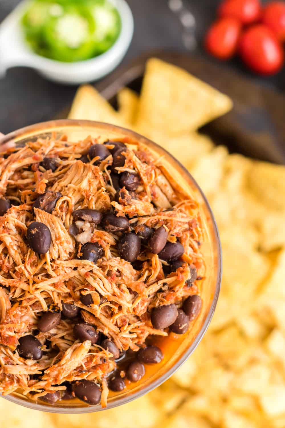 Bowl of salsa chicken and black beans