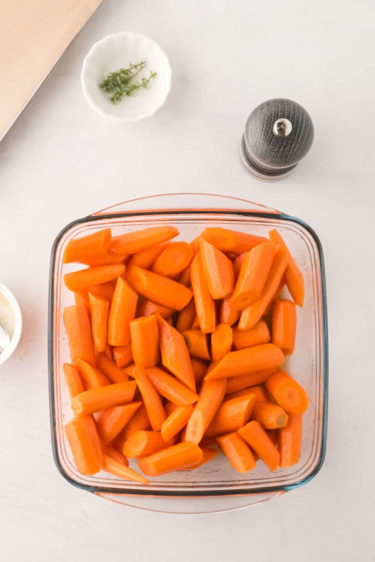 Cut carrots tossed in glaze