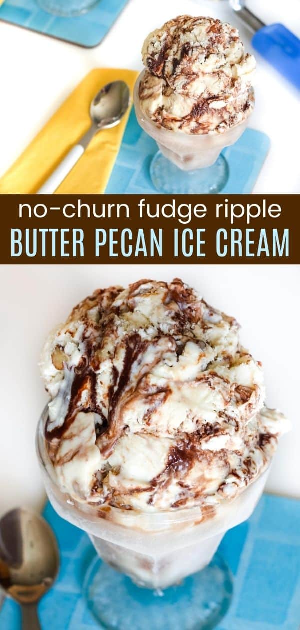Browned Butter Pecan Fudge Ripple No-Churn Ice Cream