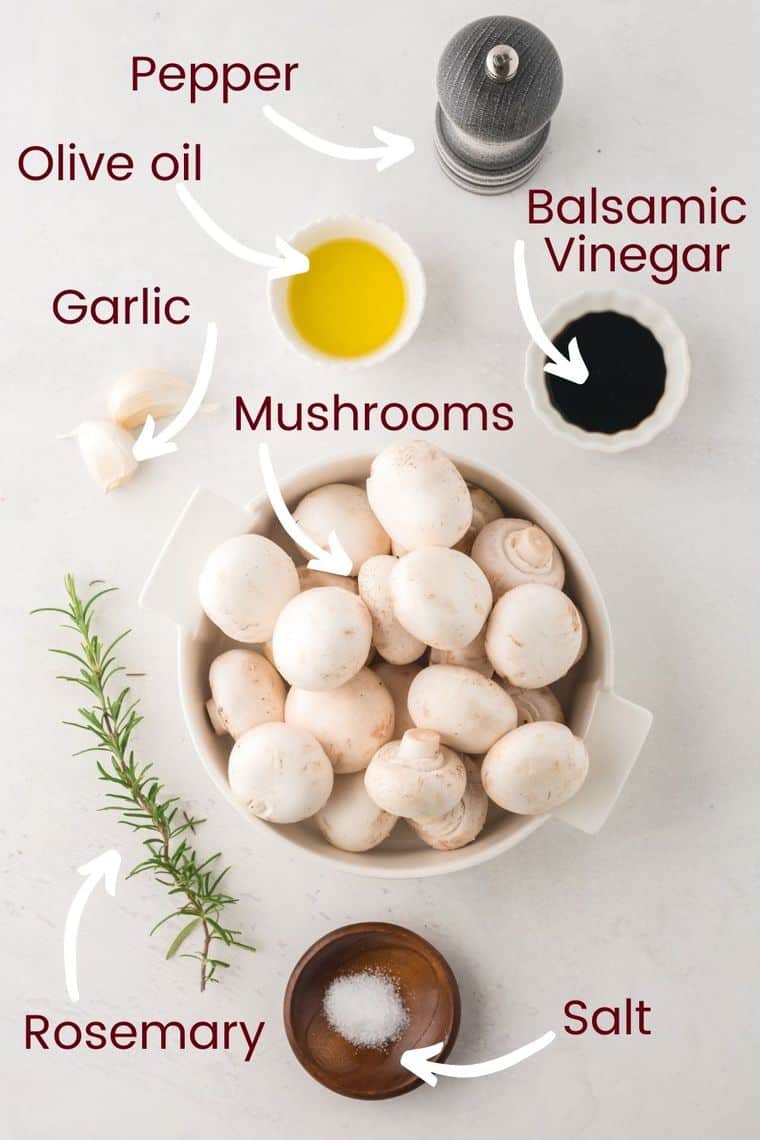Labeled photo of ingredients for roasted mushrooms