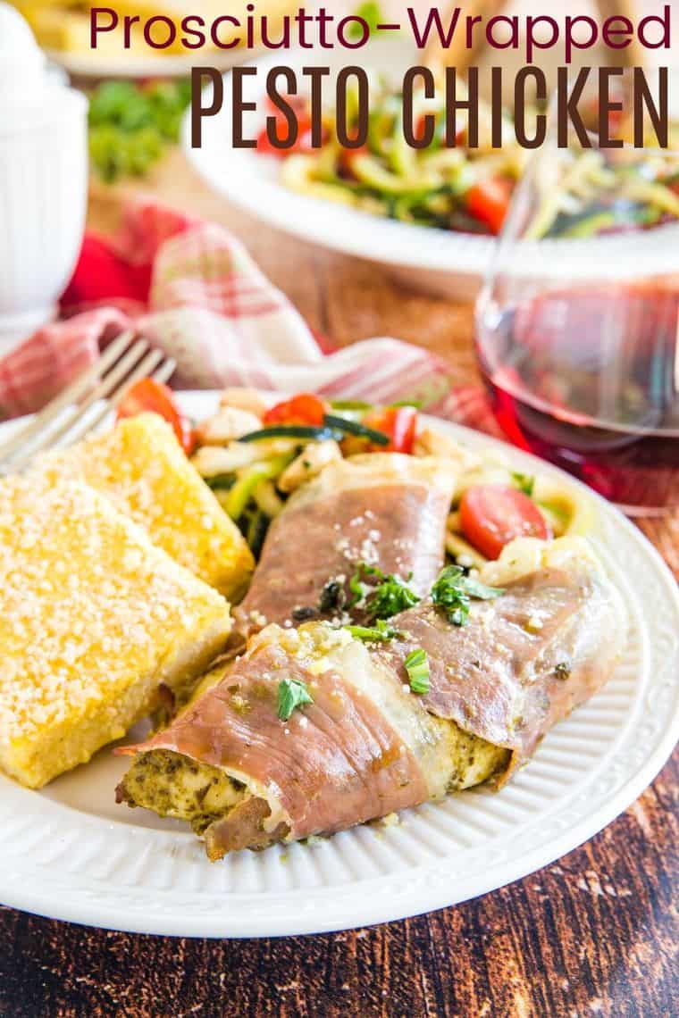 Prosciutto Wrapped Pesto Chicken Recipe image with title