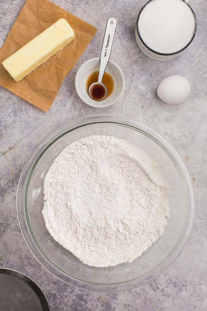 Dry ingredients sifted together in a bowl