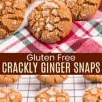 Gluten free gingersnaps on a cooling rack and on a plaid napkin
