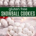 Gluten Free Snowball Cookies in a cooling rack and in a red bowl
